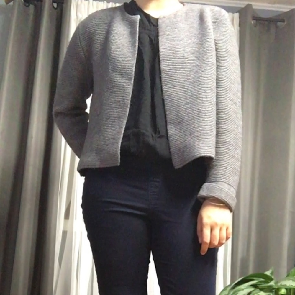 ELLE • Grey Ribbed Open Cardigan Size Large - Picture 3 of 7